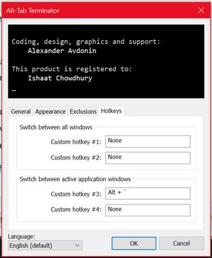 Alt-Tab Terminator Settings: HotKeys