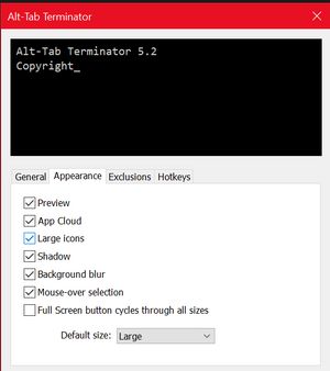 Alt-Tab Terminator Settings: Appearance